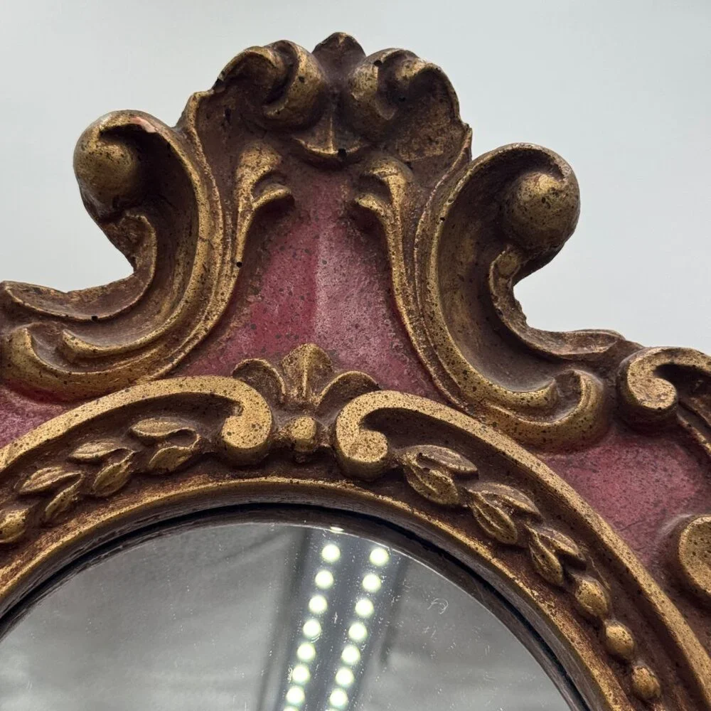 Vintage Florentina Italy Ornate Rococo Gold Gilt red Mirror